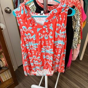 Crown & Ivy Coral and Blue Patterned Blouse